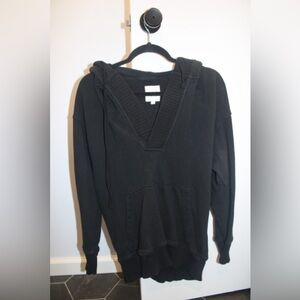 Aerie Henley V-Neck Hoodie Black XS